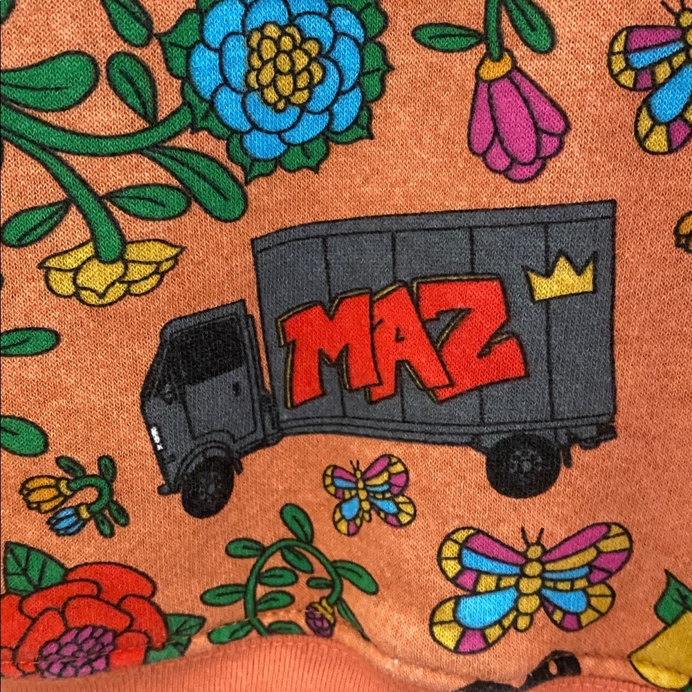 Orange hoodie with skull, dice, dove graphics  with pockets. Small - Picture 5 of 16